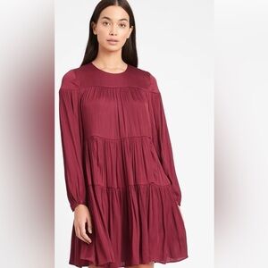 Banana Republic Mulled Cranberry Satin Tiered Dress